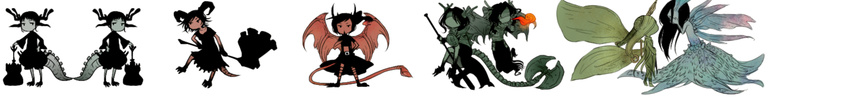 asylum_demon axe belfry_gargoyle bug butterfly dark_souls demon_firesage hammer hellkite_dragon highres horns insect long_image monster_girl moonlight_butterfly_(dark_souls) multiple_girls personification seath_the_scaleless souls_(from_software) tail taurus_demon weapon wide_image wings