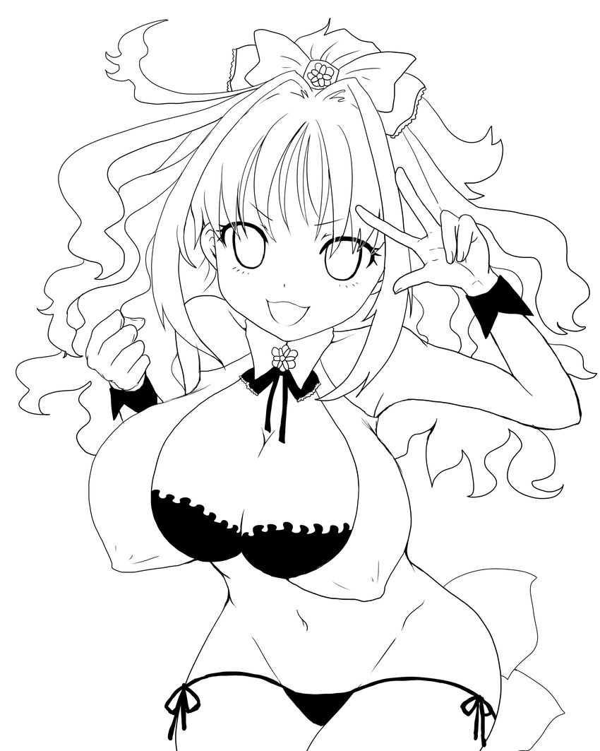 absurdres breasts covered_nipples greyscale hatomilkyt highres hino_akane_(idolmaster) idolmaster idolmaster_cinderella_girls large_breasts lineart long_hair looking_at_viewer monochrome open_mouth smile solo