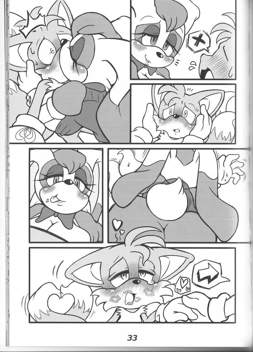 anthro big_breasts blush breasts canine comic female fox huge_breasts kiss_mark kissing lipstick male mammal michiyoshi miles_prower sega sonic_(series) tails vanilla vanilla_the_rabbit young