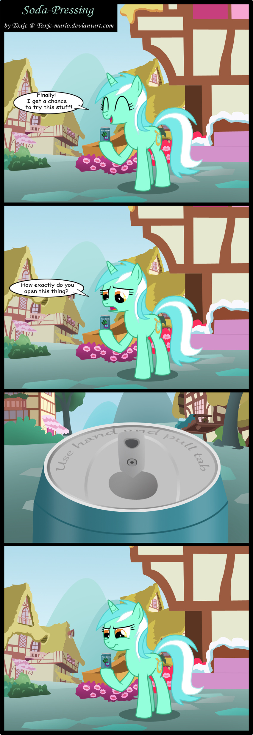 building bushes can comic cutie_mark english_text equine eyes_closed female feral flower friendship_is_magic fur green_fur hair horn horse humor lyra_(mlp) lyra_heartstrings_(mlp) mammal my_little_pony outside parasprite_(mlp) pony pun sky smile soda solo text toxic-mario two_tone_hair unicorn