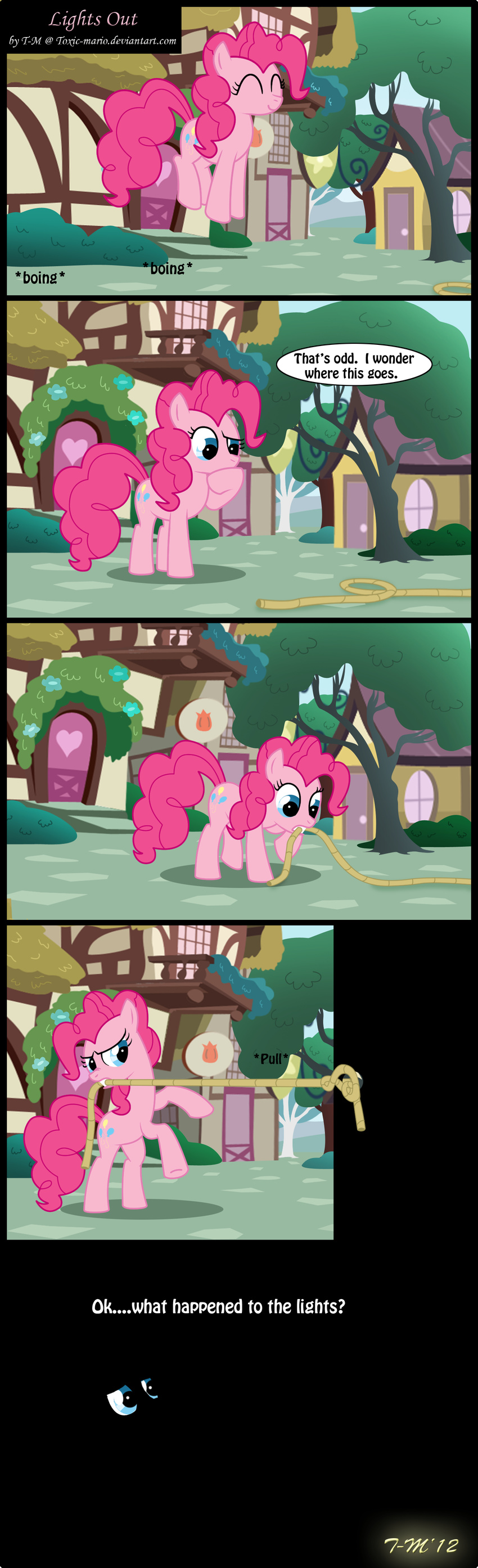 breaking_the_fourth_wall building bushes comic cutie_mark english_text equine eyes_closed female feral friendship_is_magic fur hair horse mammal my_little_pony outside pink_fur pink_hair pinkie_pie_(mlp) pony rope solo text toxic-mario tree wood