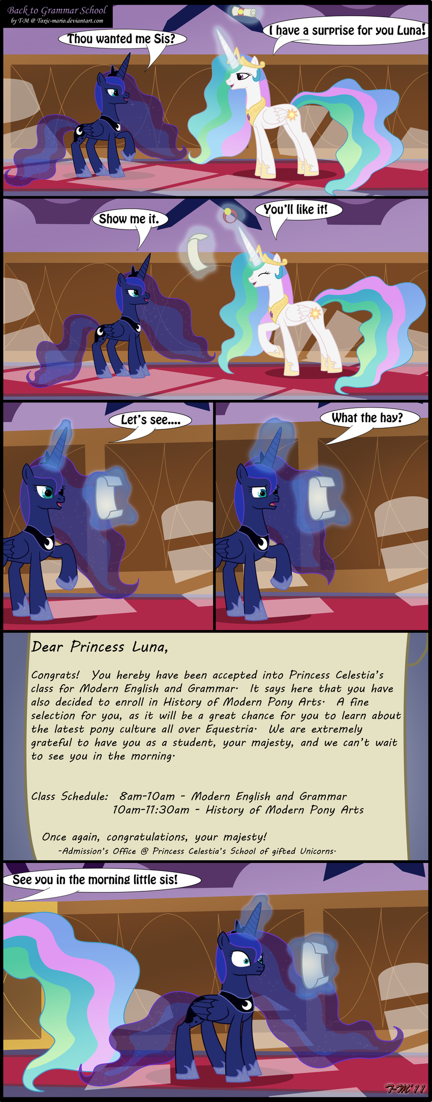 blue_fur blue_hair comic cutie_mark dialog dialogue english_text equine eyes_closed female feral friendship_is_magic fur hair horn inside letter magic mammal multi-colored_hair my_little_pony paper princess_celestia_(mlp) princess_luna_(mlp) purple_eyes sibling siblings text toxic-mario white_fur winged_unicorn wings