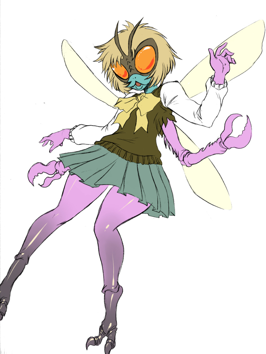 2013 4_arms anthro arthropod baxter_stockman bow chochi claws clothing crossgender dress female fly hi_res insect insect_wings multi_arm multi_limb orange_eyes ribbons simple_background skirt solo teenage_mutant_ninja_turtles torn_clothing white_background wide_hips wings