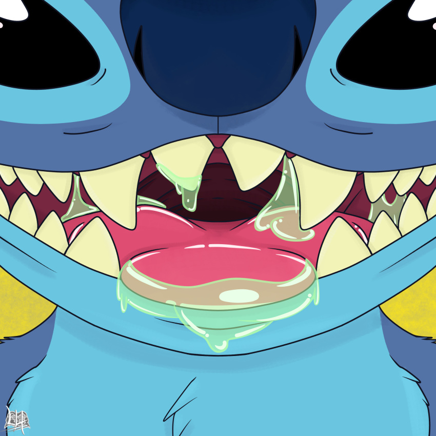 2018 alien black_eyes blue_fur blue_nose chest_tuft close-up digital_drawing_(artwork) digital_media_(artwork) disney experiment_(species) front_view fur hi_res leonheart54115 lilo_and_stitch looking_at_viewer mouth_shot open_mouth open_smile saliva smile solo stitch tongue tongue_out tuft