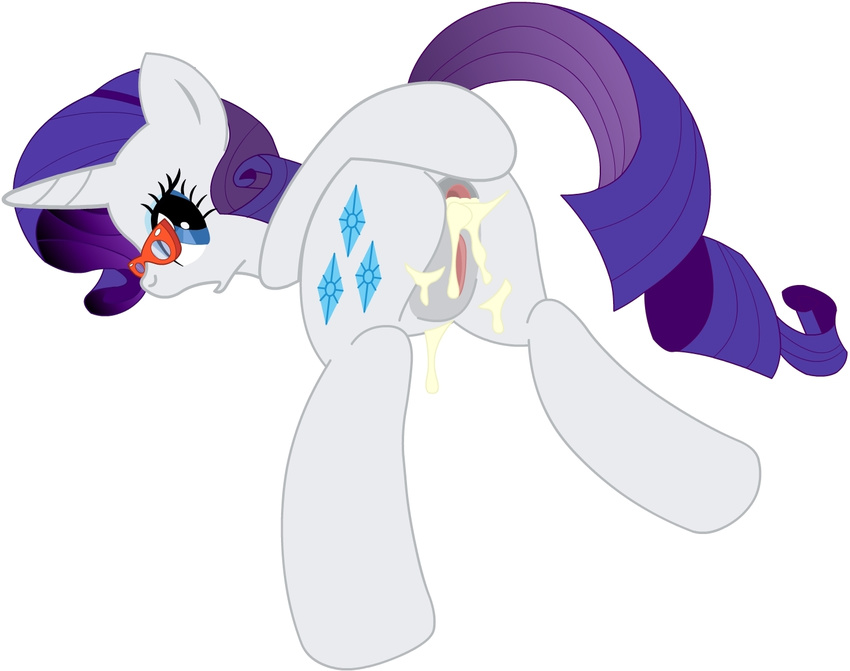 after_sex anus blue_eyes cum cum_in_ass cum_inside cutie_mark equine eyewear female feral friendship_is_magic fur gaping gaping_anus glasses horn looking_back mammal my_little_pony plain_background pussy rarity rarity_(mlp) solo unicorn unknown_artist white_background white_fur