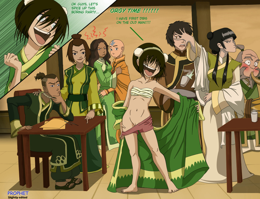 aang avatar_the_last_airbender iroh katara mai prophet sokka suki toph_bei_fong zuko