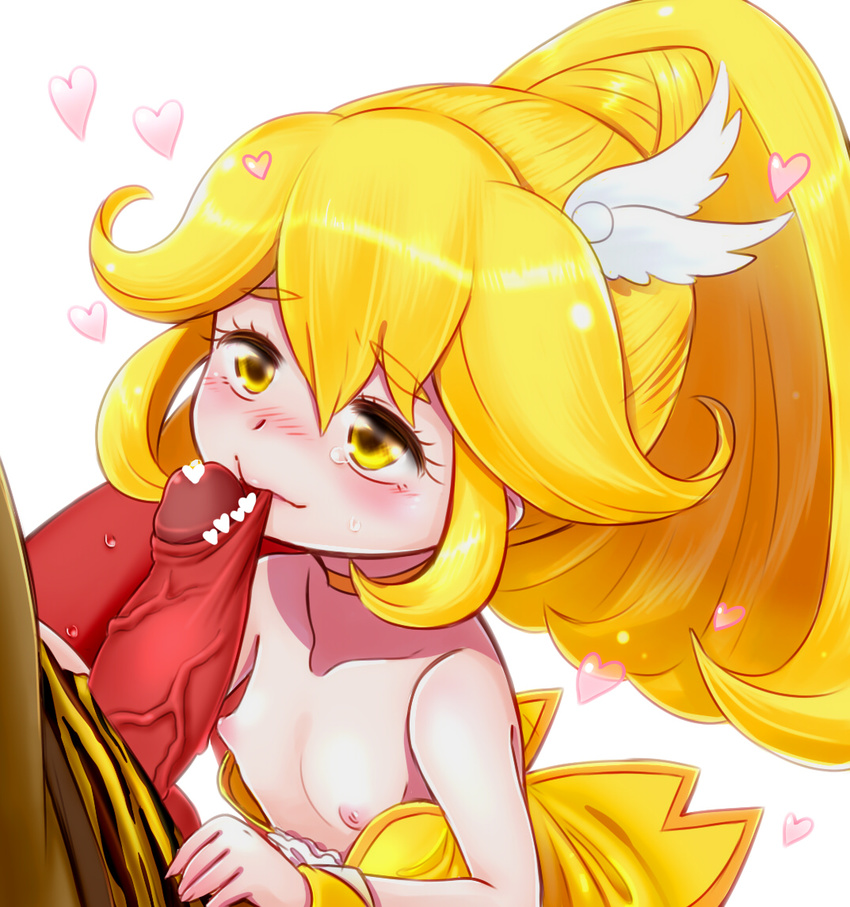 1boy 1girl akaoni artist_request blonde_hair blush censored cure_peace heart heart_censor kise_yayoi nipples penis pointless_censoring precure pretty_cure shiny_hair small_breasts smile_precure smile_precure! tears testicles yayoi_kise