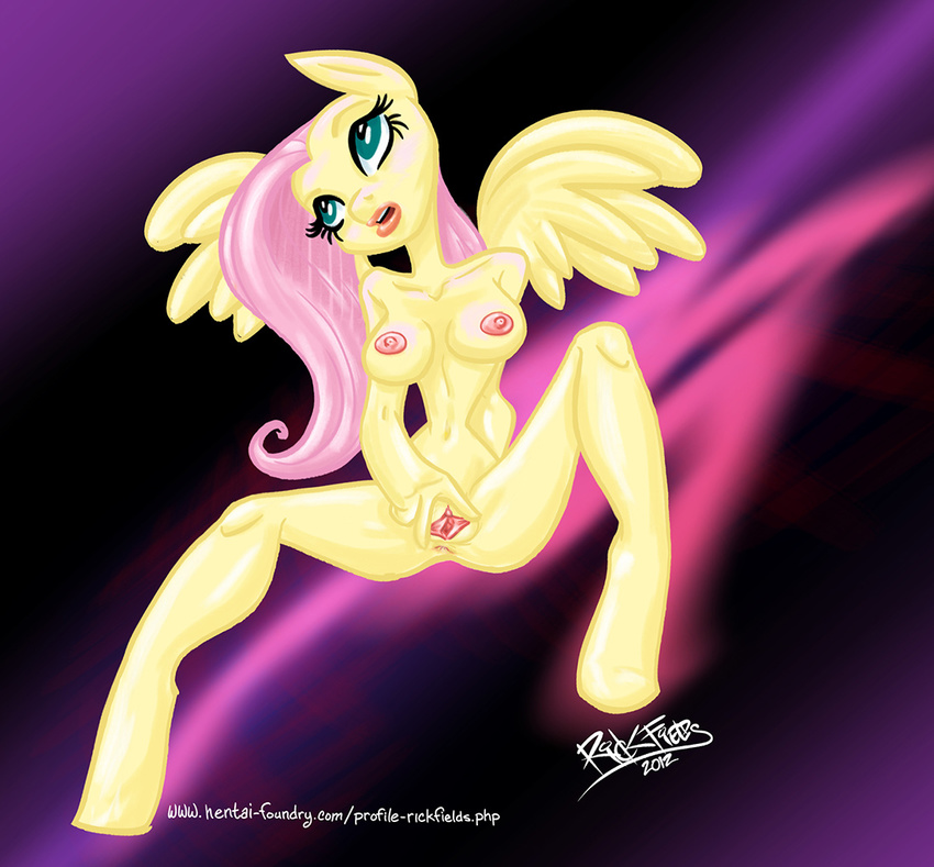 2012 anthro anthrofied anus breasts equine female fluttershy fluttershy_(mlp) friendship_is_magic fur green_eyes hair mammal my_little_pony nave nipples nude pegasus pink_hair pussy rickfields solo spread_legs spread_pussy spreading wings yellow_fur