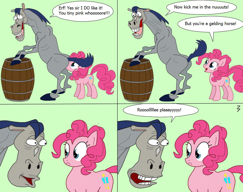 ? anal barrel blue_eyes blue_hair comic crossover cutie_mark duo equine female feral friendship_is_magic fur grey_fur hair horse male mammal mr._horse mr_horse my_little_pony oral pink_fur pink_hair pinkie_pie pinkie_pie_(mlp) pony ren_and_stimpy rimming what