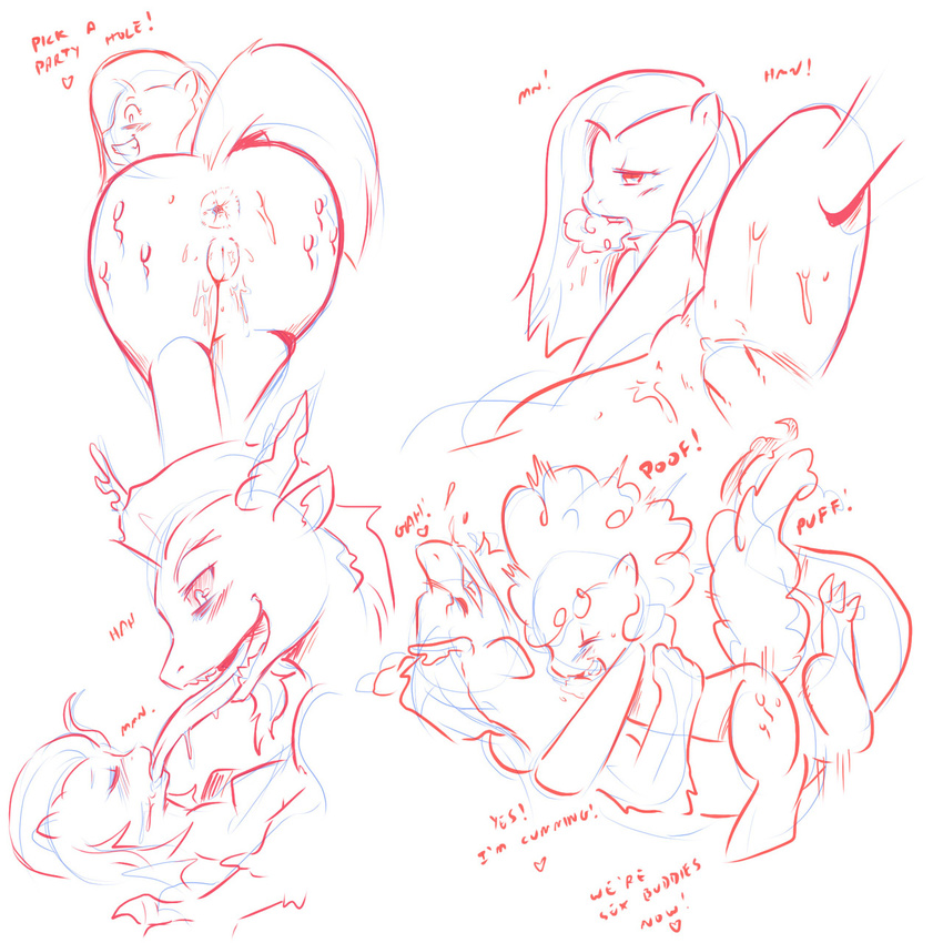 &lt;3 anus blush cold-blooded-twilight cutie_mark dialog discord discord_(mlp) draconequus duo english_text equine female feral friendship_is_magic horse interspecies licking long_tongue male mammal monochrome my_little_pony penetration pinkie_pie pinkie_pie_(mlp) pony presenting pussy raised_tail sex sketch straight text tongue tongue_out vaginal vaginal_penetration