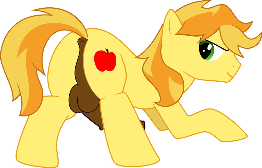 2012 alpha_channel animal_genitalia anus balls braeburn braeburn_(mlp) cutie_mark equine erection feral friendship_is_magic green_eyes horse horsecock looking_at_viewer looking_back male mammal my_little_pony penis plain_background pony pose solo transparent_background