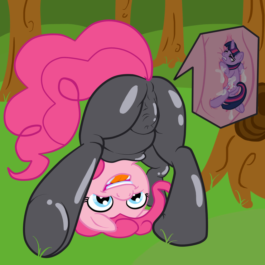 blue_eyes close-up cum cutie_mark duo equine female feral friendship_is_magic fur hair horn horse khorme lesbian mammal micro my_little_pony outside penetration pink_fur pink_hair pinkie_pie pinkie_pie_(mlp) pony presenting pussy raised_tail rubber rubber_suit sex size_difference squeeze tree twilight_sparkle twilight_sparkle_(mlp) unicorn