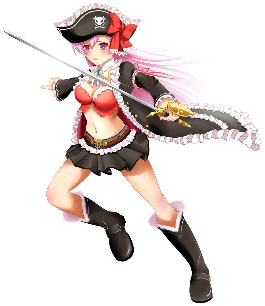1girl captain_liliana hat highres long_hair miniskirt miyabi_(miyabi) miyabi_(miyabi_works) pink_eyes pink_hair pirate pirate_hat queen's_blade queen's_blade_rebellion queen's_blade queen's_blade_rebellion short_skirt skirt solo sword weapon
