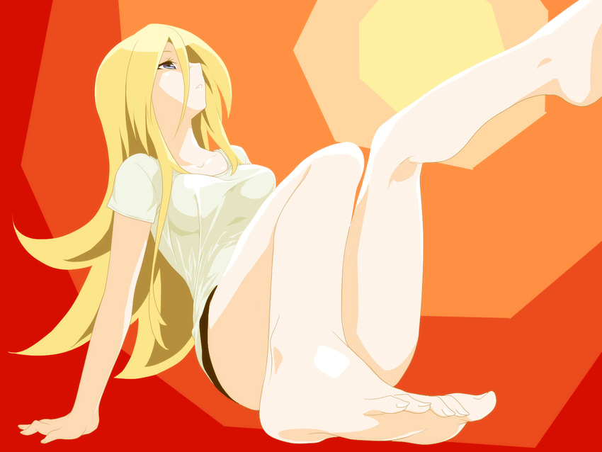 barefoot blonde_hair blue_eyes feet highres legs lily_(vocaloid) long_hair looking_away oumi_sanaka profile solo vocaloid