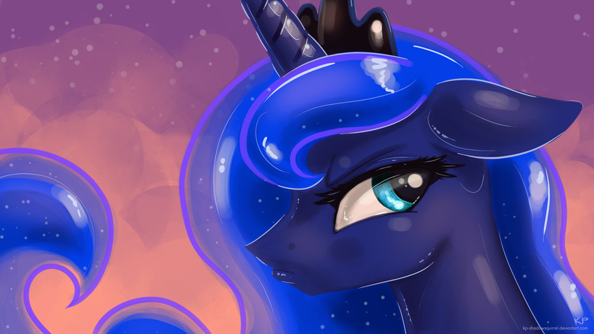 crown equine female feral friendship_is_magic horn horse karol_pawlinski kp-shadowsquirrel looking_away mammal my_little_pony night pony portrait pout pouting princess_luna_(mlp) solo sparkle stars winged_unicorn wings