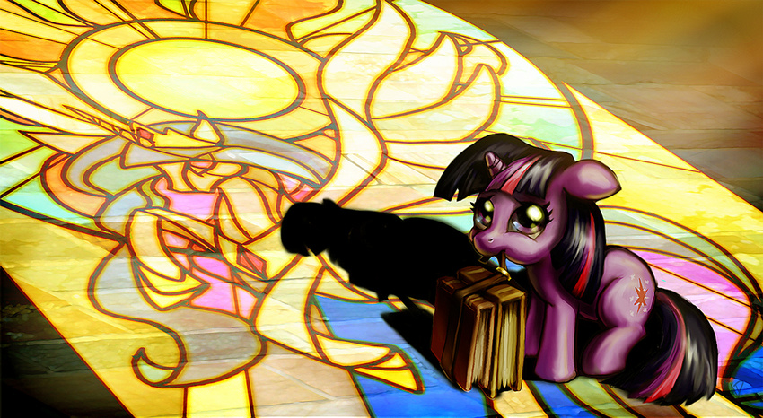 cutie_mark equine female feral friendship_is_magic harwick horn horse light mammal my_little_pony pony princess princess_celestia_(mlp) purple_eyes royalty shadow solo stained_glass twilight_sparkle_(mlp) unicorn upset winged_unicorn wings young