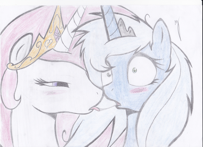 equine female feral friendship_is_magic horn incest kissing lesbian mammal mikwaw6 my_little_pony princess_celestia_(mlp) princess_luna_(mlp) sibling siblings sisters tiara tongue tongue_out winged_unicorn wings