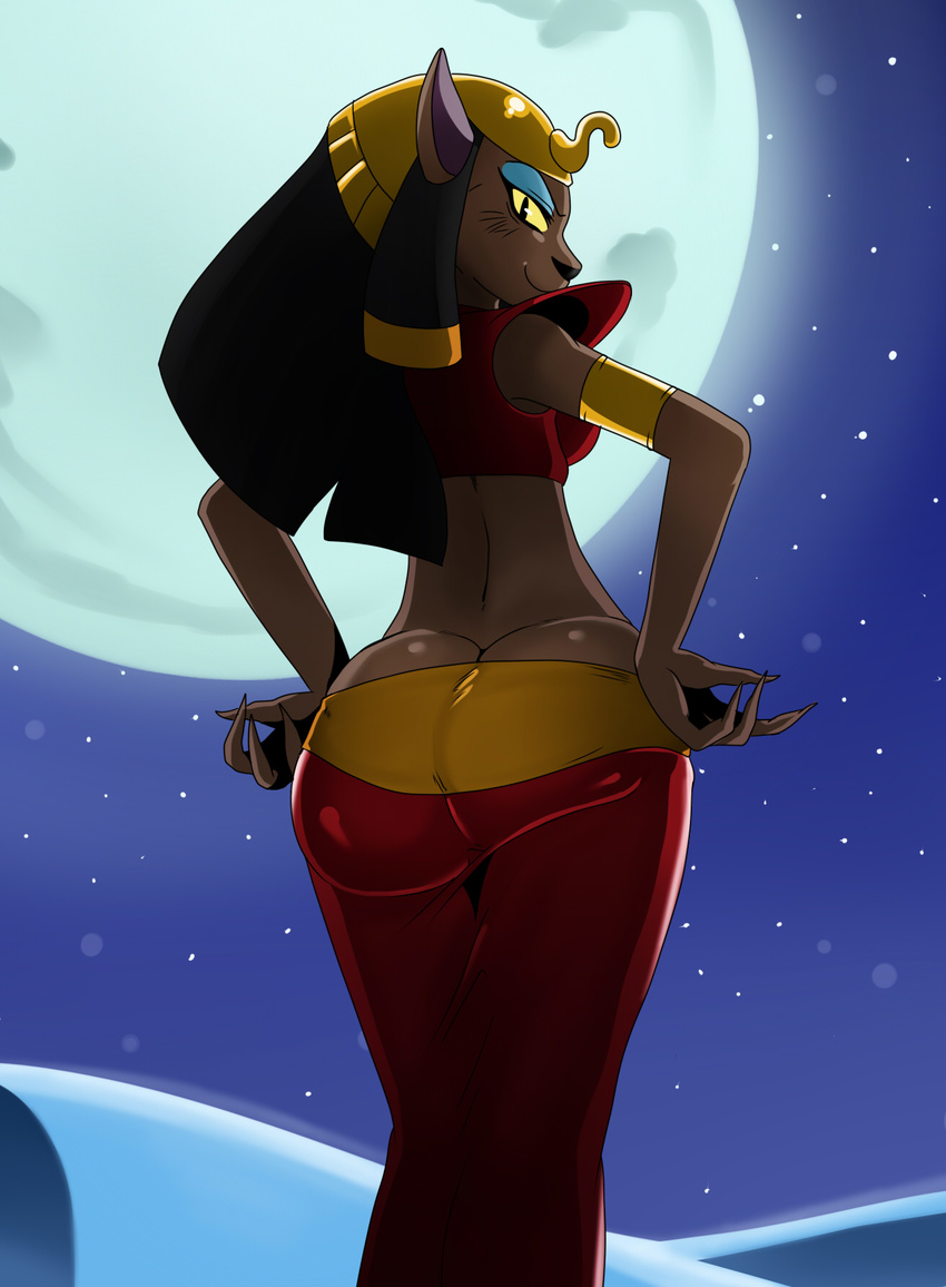 anthro big_butt black_hair butt butt_cleavage desert disney feline female full_moon hair looking_at_viewer looking_back mammal mirage moon night outside solo sssonic2 stars