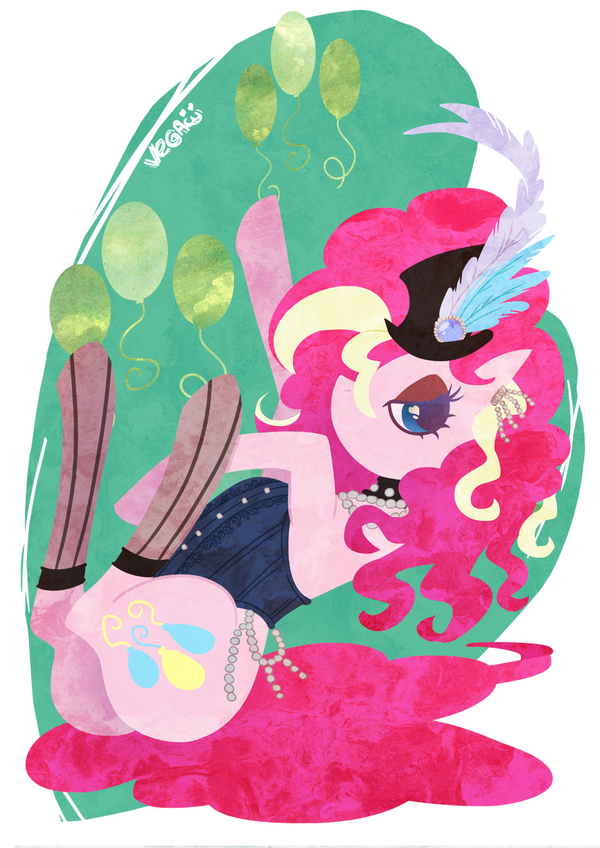 balloon clothed clothing equine female friendship_is_magic hair hat horse looking_at_viewer mammal my_little_pony pink_hair pinkie_pie_(mlp) plain_background pony socks solo transparent_background veganya