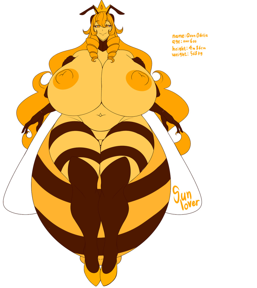 animal_humanoid arthropod bee bee_humanoid big_breasts breasts female hi_res huge_breasts humanoid insect insect_humanoid looking_at_viewer nipples overweight overweight_female simple_background solo sunlover611 white_background