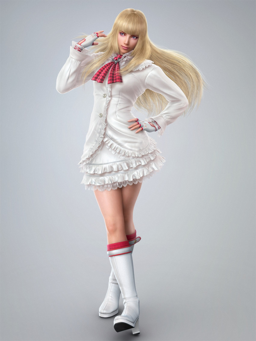 1girl 3d blonde_hair boots emilie_de_rochefort high_heels highres lili_(tekken) long_hair official_art shoes solo tekken tekken_tag_tournament_2