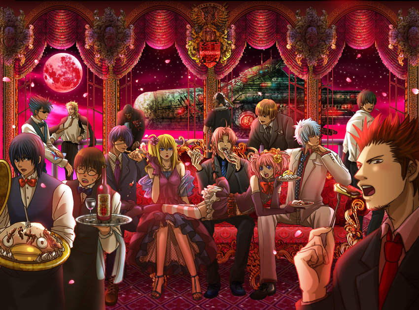 6+boys abuto dress elizabeth_(gintama) eriyama formal gintama hijikata_toushirou kagura_(gintama) kamui_(gintama) katsura_kotarou kawakami_bansai kijima_matako kondou_isao multiple_boys multiple_girls nizou_okada okita_sougo sakata_gintoki shimura_shinpachi suit takasugi_shinsuke takechi_henpeita