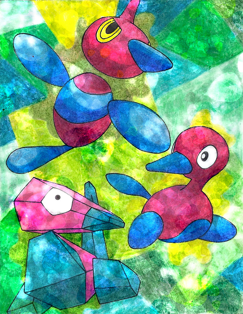 creature gen_1_pokemon gen_2_pokemon gen_4_pokemon highres no_humans omar pokemon pokemon_(creature) porygon porygon-z porygon2 traditional_media