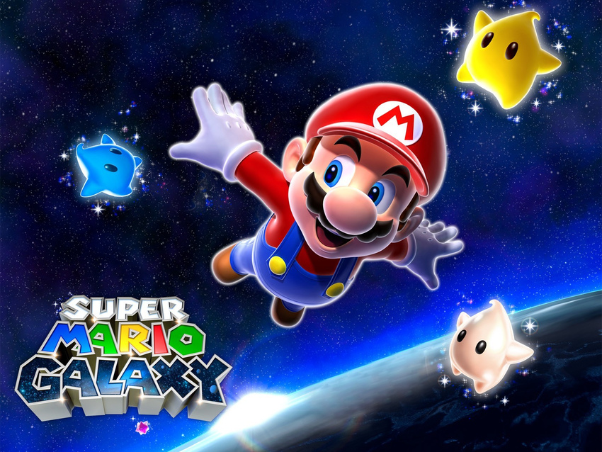 airship black_hale chiko_(mario) facial_hair flying game gloves hat highres luma male male_focus mario mario_(series) mustache nintendo official_art overalls planet space super_mario_bros. super_mario_galaxy