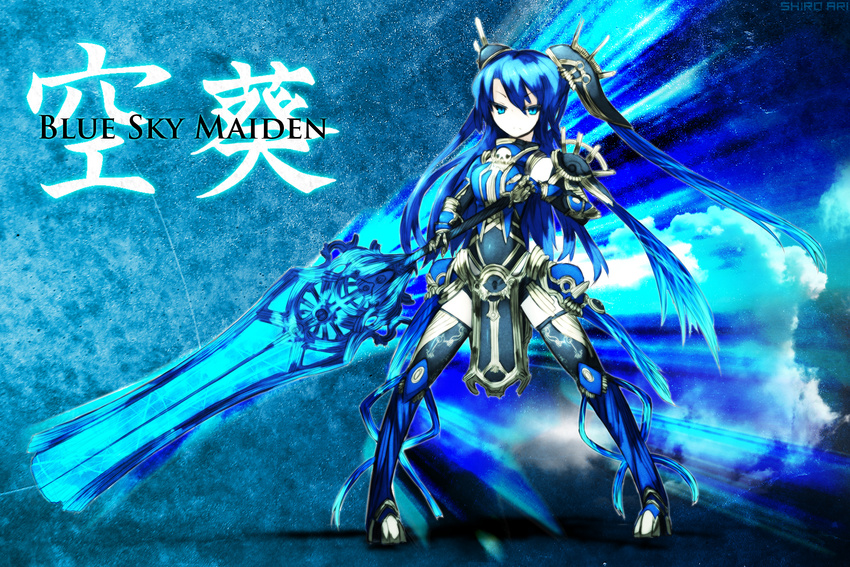 armor blue_hair shiroganeusagi sword weapon