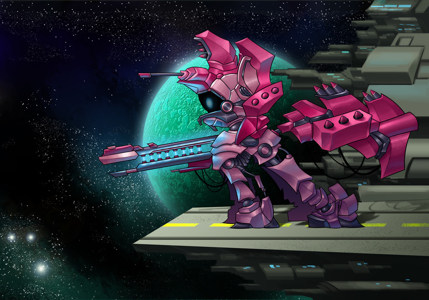 absurd_res cybertoaster equine female feral friendship_is_magic hi_res horse mammal my_little_pony pinkie_pie_(mlp) planet pony solo weapon