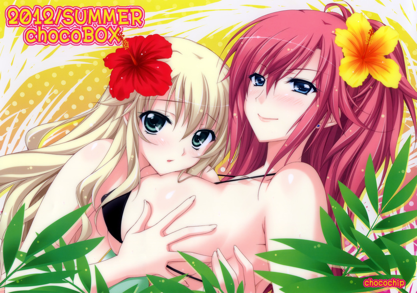 2girls bikini blonde_hair breasts choco_chip erect_nipples red_hair swimsuit tagme