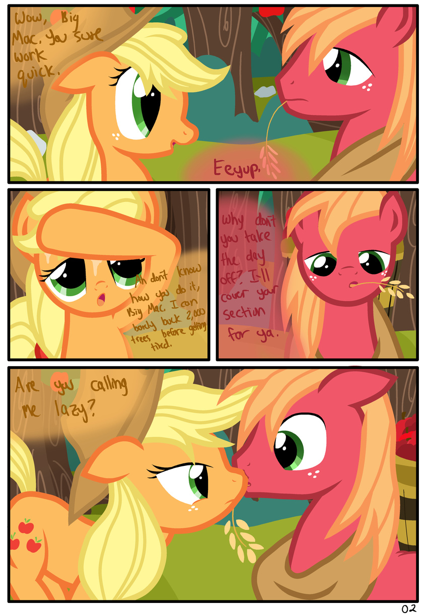 big_macintosh_(mlp) brother_and_sister comic cutie_mark dialog dialogue english_text equine female feral friendship_is_magic hi_res horse male mammal my_little_pony orchard pony pyruvate sibling sweat text