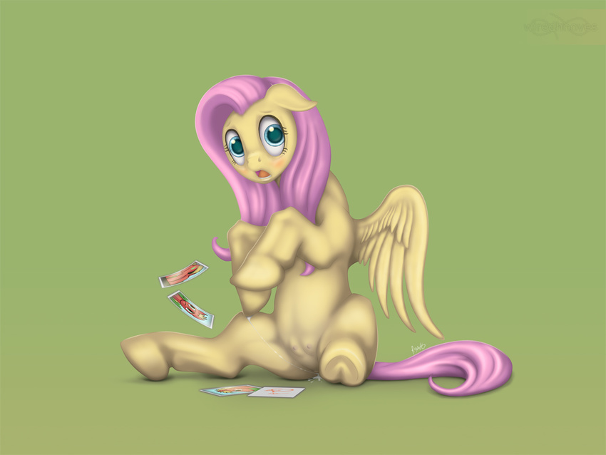 blue_eyes blush caught equine female feral fluttershy_(mlp) friendship_is_magic hair horse looking_at_viewer mammal masturbation my_little_pony pegasus photo pink_hair plain_background pony pussy_juice sitting solo surprise wings wired_hooves wiredhooves