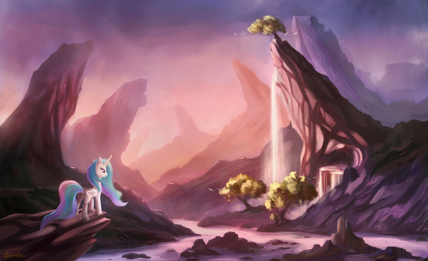 canterlot equine female feral friendship_is_magic horn horse mammal my_little_pony pony princess princess_celestia_(mlp) royalty scenery solo winged_unicorn wings