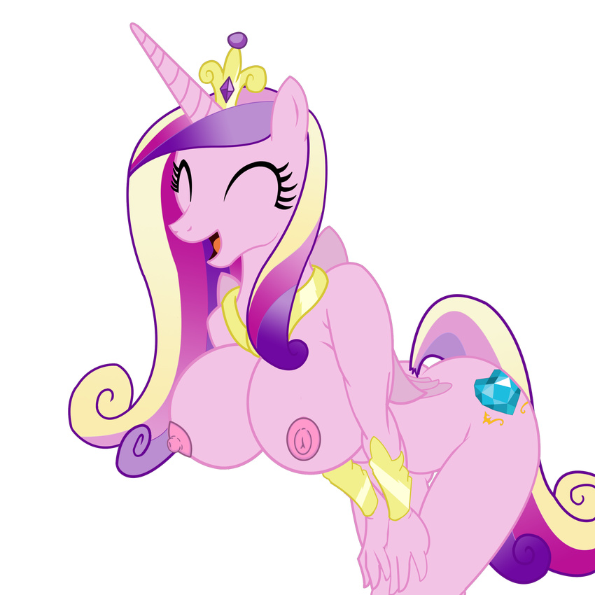 anthro anthrofied bent_over big_breasts breasts butt crown cutie_mark el-loko equine eyes_closed female friendship_is_magic horn horse mammal my_little_pony nipples nude open_mouth plain_background princess_cadance_(mlp) smile solo transparent_background winged_unicorn wings