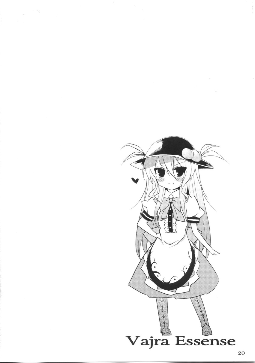 blush boots bow bowtie center_frills comic dress greyscale highres hinanawi_tenshi long_skirt looking_at_viewer monochrome necktie silent_comic simple_background skirt standing suzume_miku touhou white_background