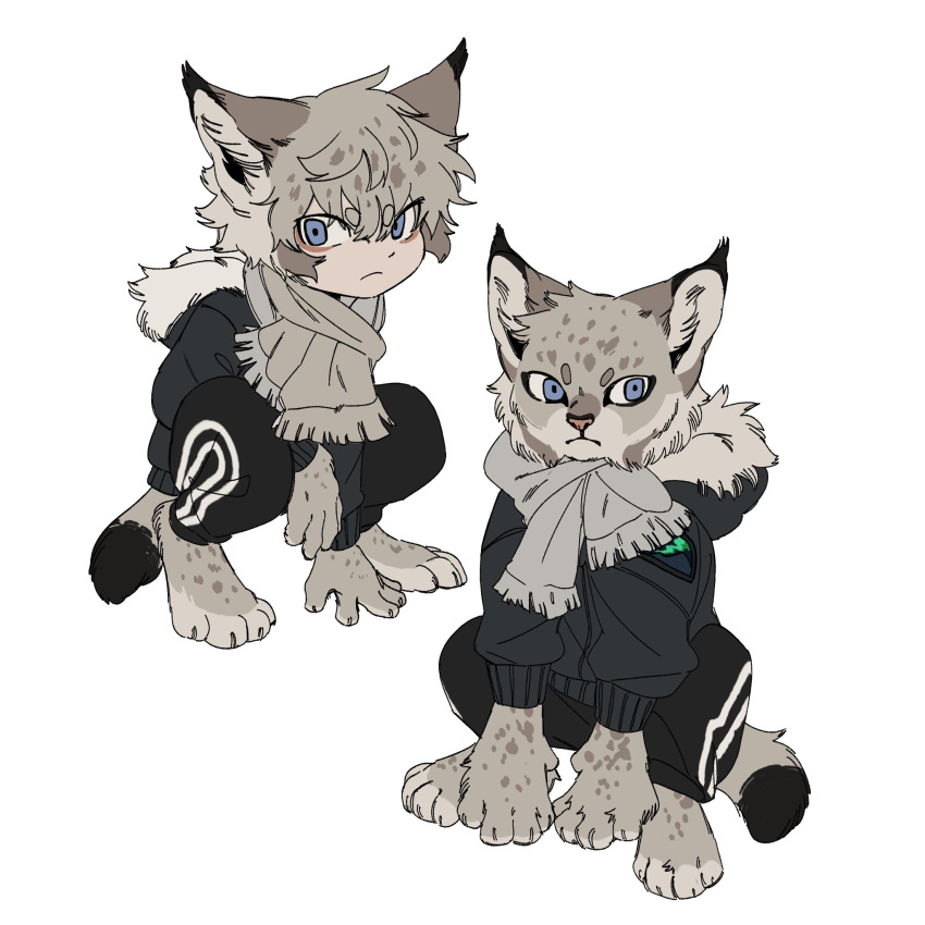 animal_humanoid anthro blue_eyes clothed clothing devildog0 felid felid_humanoid feline feline_humanoid hi_res humanoid lynx lynx_humanoid male mammal mammal_humanoid scarf simple_background solo white_background