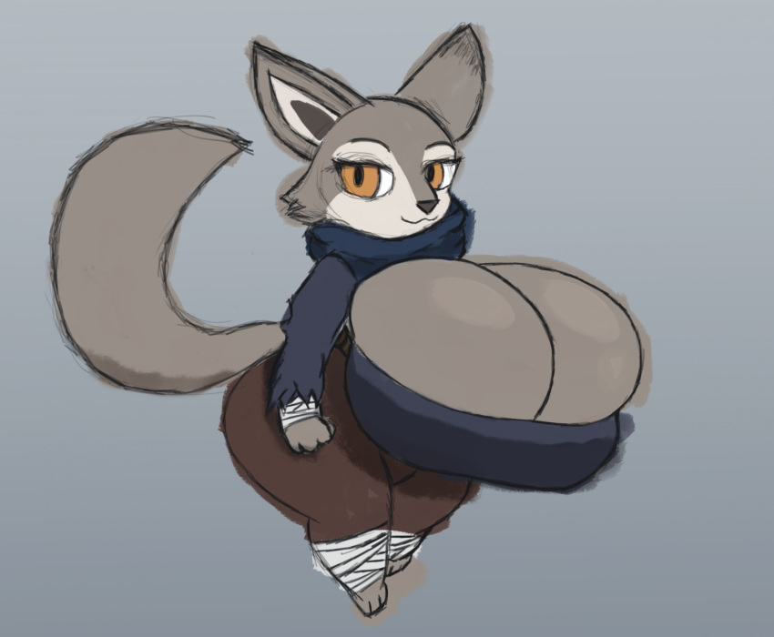2d_(artwork) bandage barely_contained big_breasts big_butt big_ears breasts brown_eyes butt canid canine chubby_female cleavage clothed clothing digital_media_(artwork) dreamworks female fox fur grey_body grey_fur hi_res huge_breasts huge_butt krauser018 kung_fu_panda looking_at_viewer mammal painting_(artwork) raised_tail simple_background skimpy slightly_chubby solo solo_focus tail thick_thighs traditional_media_(artwork) watercolor_(artwork) wide_hips zhen_(kung_fu_panda)