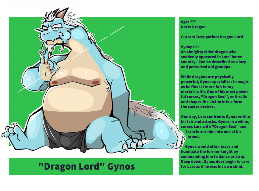 anthro areola claws colored coolietf dragon english_text facial_hair goatee hi_res horn male moobs mostly_nude obese obese_anthro obese_male overweight overweight_anthro overweight_male solo text