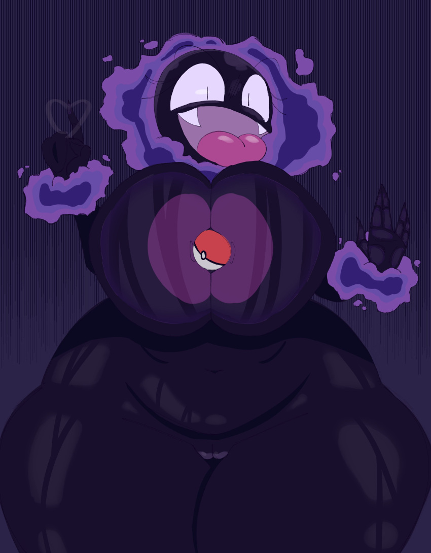 &lt;3 absurd_res against_surface areola big_breasts black_eyes breasts breasts_on_glass eyelashes fangs female gastly generation_1_pokemon genitals hi_res huge_breasts humanoid justelm25 looking_at_viewer navel nintendo nipples nude on_glass open_mouth pokeball pokemon pokemon_(species) pupils purple_areola purple_background purple_body purple_nipples pussy simple_background slit_pupils solo spirit teeth thick_thighs tongue tongue_out wide_hips