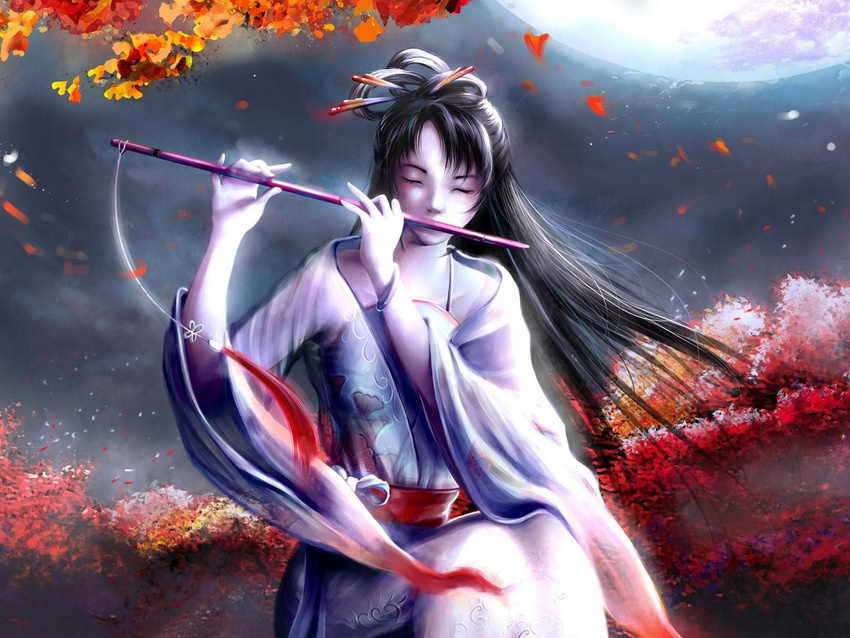 autumn black_hair flute japanese_clothes musical possible_duplicate
