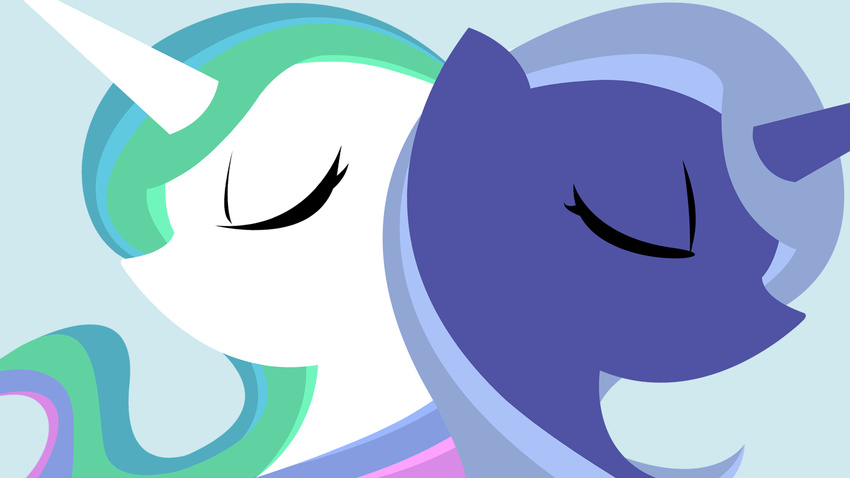 2011 blue_hair equine eyes_closed female feral friendship_is_magic hair horn horse long_hair mammal multi-colored_hair my_little_pony pony princess_celestia_(mlp) princess_luna_(mlp) sibling siblings sisters wallpaper zaeinn