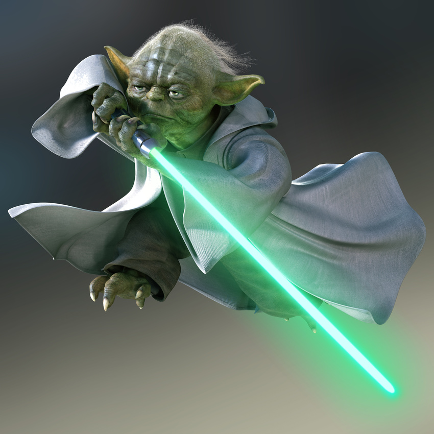 1boy absurdres alien cloak energy_sword green_skin highres jedi lightsaber male male_focus old soul_calibur soulcalibur_iii soulcalibur_iv star_wars sword weapon yoda