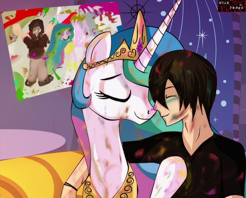 duo equine female feral friendship_is_magic hair human male mammal multi-colored_hair my_little_pony original_character princess princess_celestia_(mlp) royalty