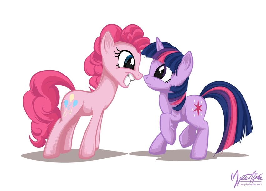 cutie_mark duo equine eye_contact female feral friendship_is_magic fur hair horn horse mammal multi-colored_hair my_little_pony mysticalpha pink_fur pink_hair pinkie_pie_(mlp) plain_background pony purple_eyes purple_fur rape_face smile twilight_sparkle_(mlp) two_tone_hair unicorn white_background