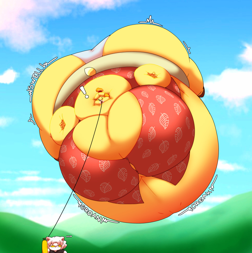 2022 absurd_res air_inflation air_tank aloha_shirt animal_crossing anthro belly belly_blush belly_expansion belly_inflation big_belly big_breasts big_butt black_clothing black_hose black_sclera black_shirt black_topwear blonde_hair blush body_blush body_inflation bottomwear breast_expansion breasts brown_clothing brown_footwear brown_shoes butt butt_expansion canid canine canis cheek_bulge close_to_bursting clothing cloud colored creaking digital_media_(artwork) dipstick_tail domestic_cat domestic_dog duo ellipsis exclamation_point expansion exposed_belly exposed_panties felid feline felis female floating footwear grass groan hair hi_res hill hose_in_mouth hose_inflation huge_belly huge_breasts huge_butt huge_cheeks hyper hyper_belly hyper_breasts hyper_butt hyper_inflation immobile implied_popping inflation inflation_fetish isabelle_(animal_crossing) looking_down looking_down_at_another looking_up looking_up_at_another male mammal markings motion_lines nerve_(nerve_endz) nerve_endz nintendo one_eye_closed onomatopoeia panties pattern_clothing pattern_shirt pattern_topwear pink_clothing pink_inner_ear pink_nose pink_shirt pink_topwear plant puffed_cheeks red_hairband shaded shih_tzu shirt shoes skirt sky skyscape sound_effects swelling tail tail_markings tan_bottomwear tan_clothing tan_skirt text tight_clothing topwear toy_dog underwear white_body white_clothing white_ears white_eyes white_hair white_panties white_tail_tip white_underwear yellow_body yellow_eyes yellow_tail