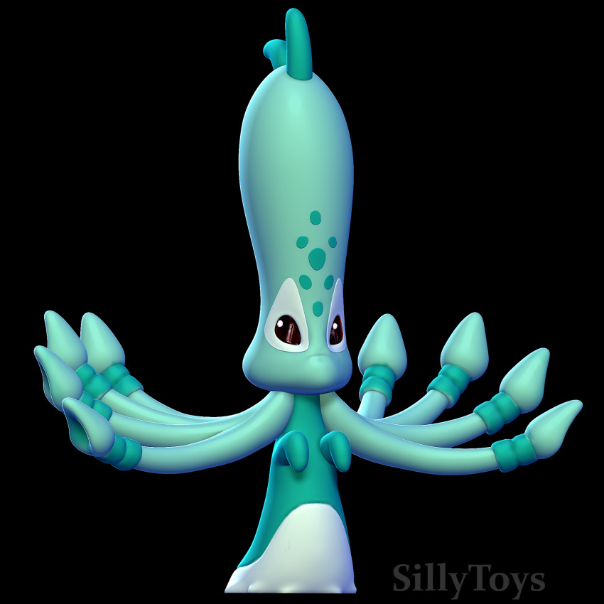 1:1 2024 3d_(artwork) alien ambiguous_gender antennae_(anatomy) artist_name black_background digital_media_(artwork) disney experiment_(lilo_and_stitch) facial_spots female_(lore) hi_res lilo_and_stitch long_head mouthless short_arms sillytoys simple_background solo standing teal_body tentacles yin_(lilo_and_stitch)