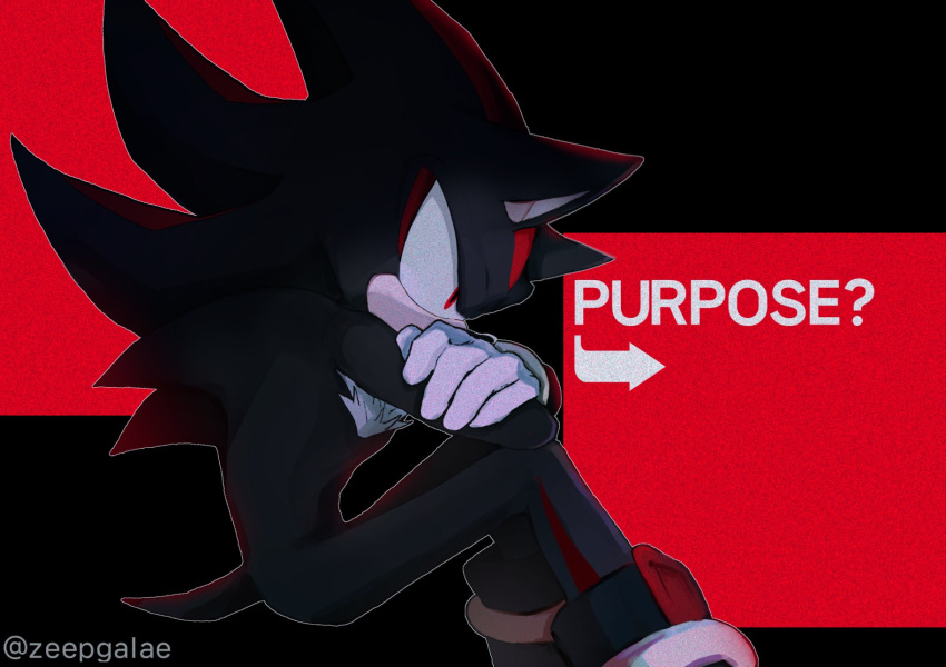 1boy english_text furry furry_male gloves highres male_focus red_eyes shadow_the_hedgehog sitting solo sonic_(series) white_gloves zeepgalae