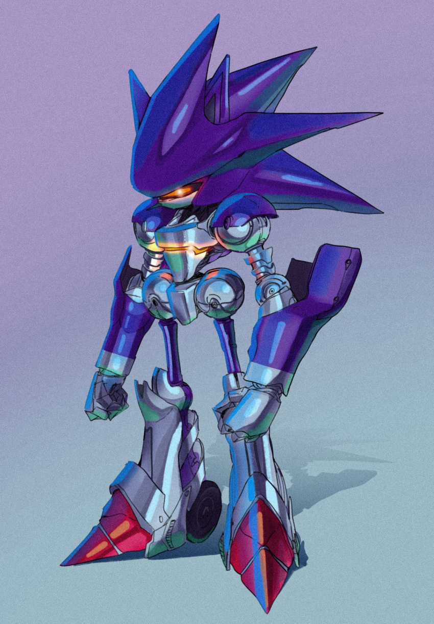 1boy clenched_hands full_body highres male_focus mecha_sonic_mkii mochi_paya non-humanoid_robot robot robot_animal solo sonic_(series) sonic_the_hedgehog_(classic)