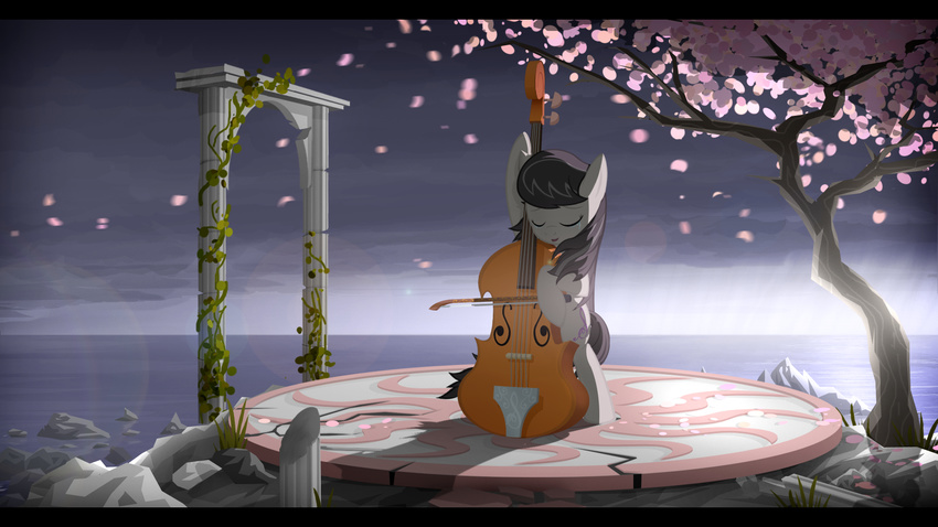 bow_(stringed_instrument) bow_tie cello cherry_blossom cutie_mark equine eyes_closed female friendship_is_magic gign-3208 horse mammal musical_instrument my_little_pony octavia_(mlp) pony scenery solo tears tree wind wood